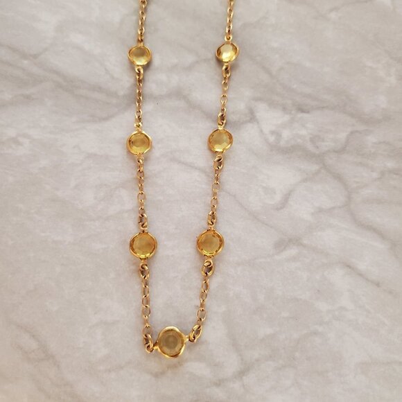 ✨ J. Crew Necklace Gold Yellow Clear Rhinestones Crystal Station Necklace ✨ - Picture 2 of 9